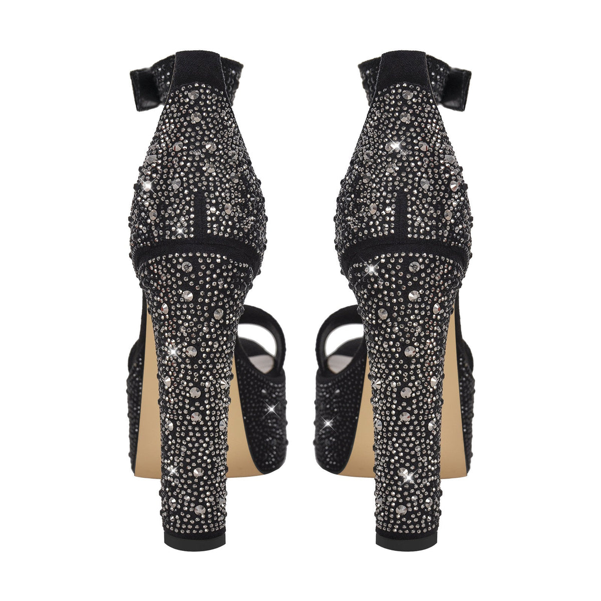 Rhinestone Round Toe Platform Ankle Strap Sandals - Onlymaker Classic