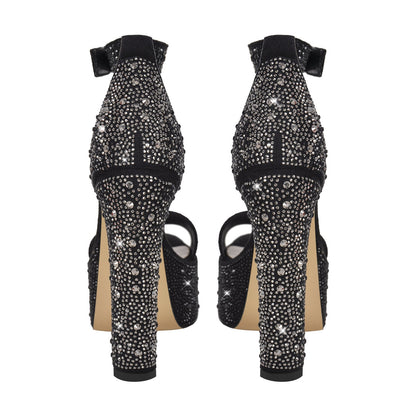 Rhinestone Round Toe Platform Ankle Strap Sandals - Onlymaker Classic