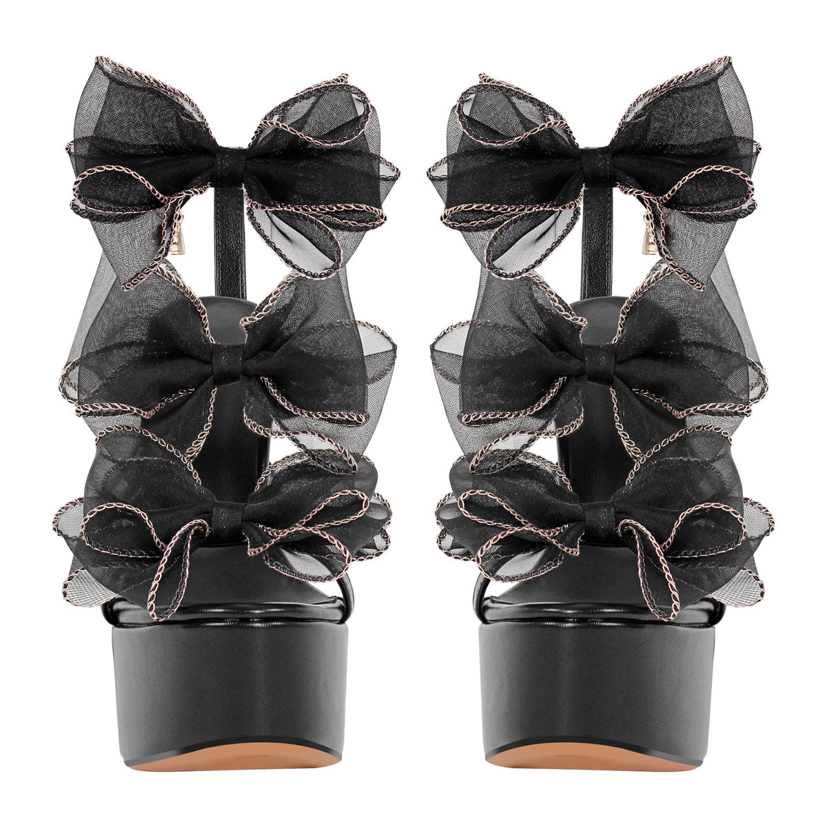 Black Bow Ankle Strap Chunky Heel Platform Sandals - Onlymaker Popular