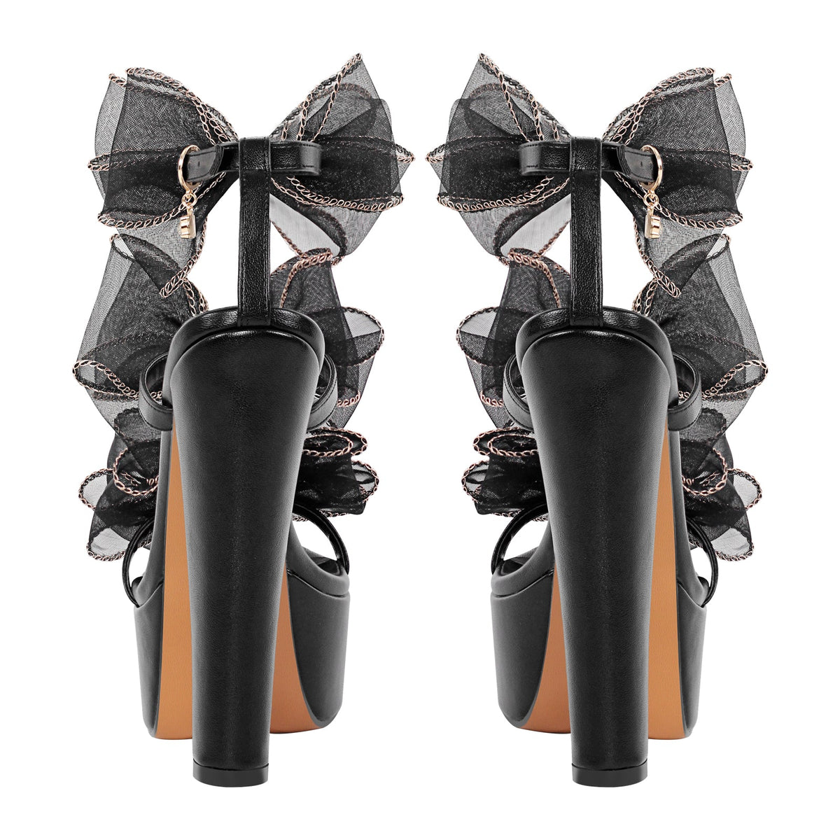 Black Bow Ankle Strap Chunky Heel Platform Sandals - Onlymaker Popular