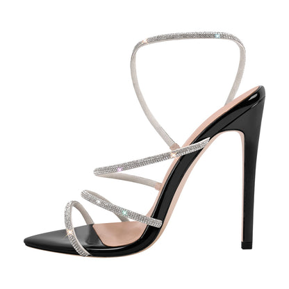 Pointed Toe Rhinestone Strap Stiletto Sandals - Onlymaker Smart Buy