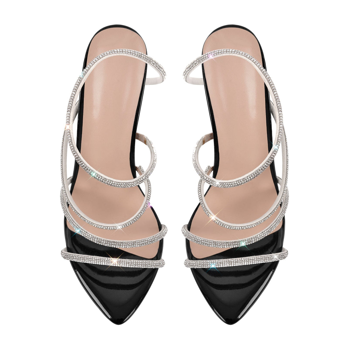 Pointed Toe Rhinestone Strap Stiletto Sandals - Onlymaker Smart Buy