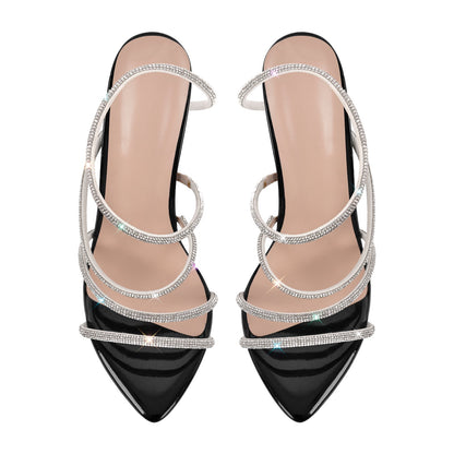 Pointed Toe Rhinestone Strap Stiletto Sandals - Onlymaker Smart Buy