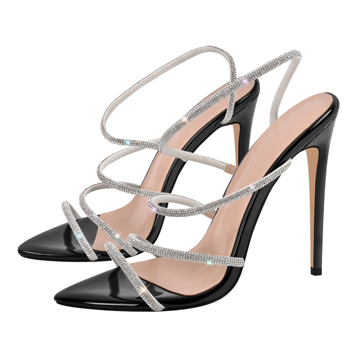 Pointed Toe Rhinestone Strap Stiletto Sandals - Onlymaker Smart Buy
