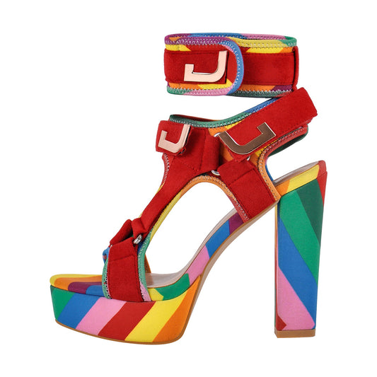 Canvas Rainbow Ankle Strap Chunky Heel Sandals - Onlymaker Customer Favorite