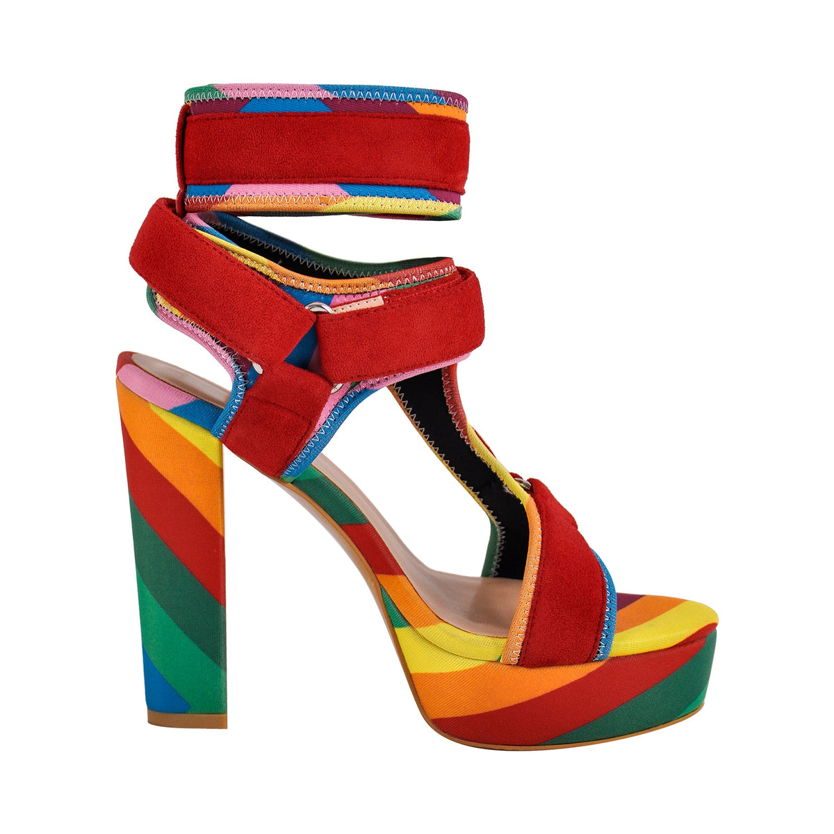 Canvas Rainbow Ankle Strap Chunky Heel Sandals - Onlymaker Customer Favorite