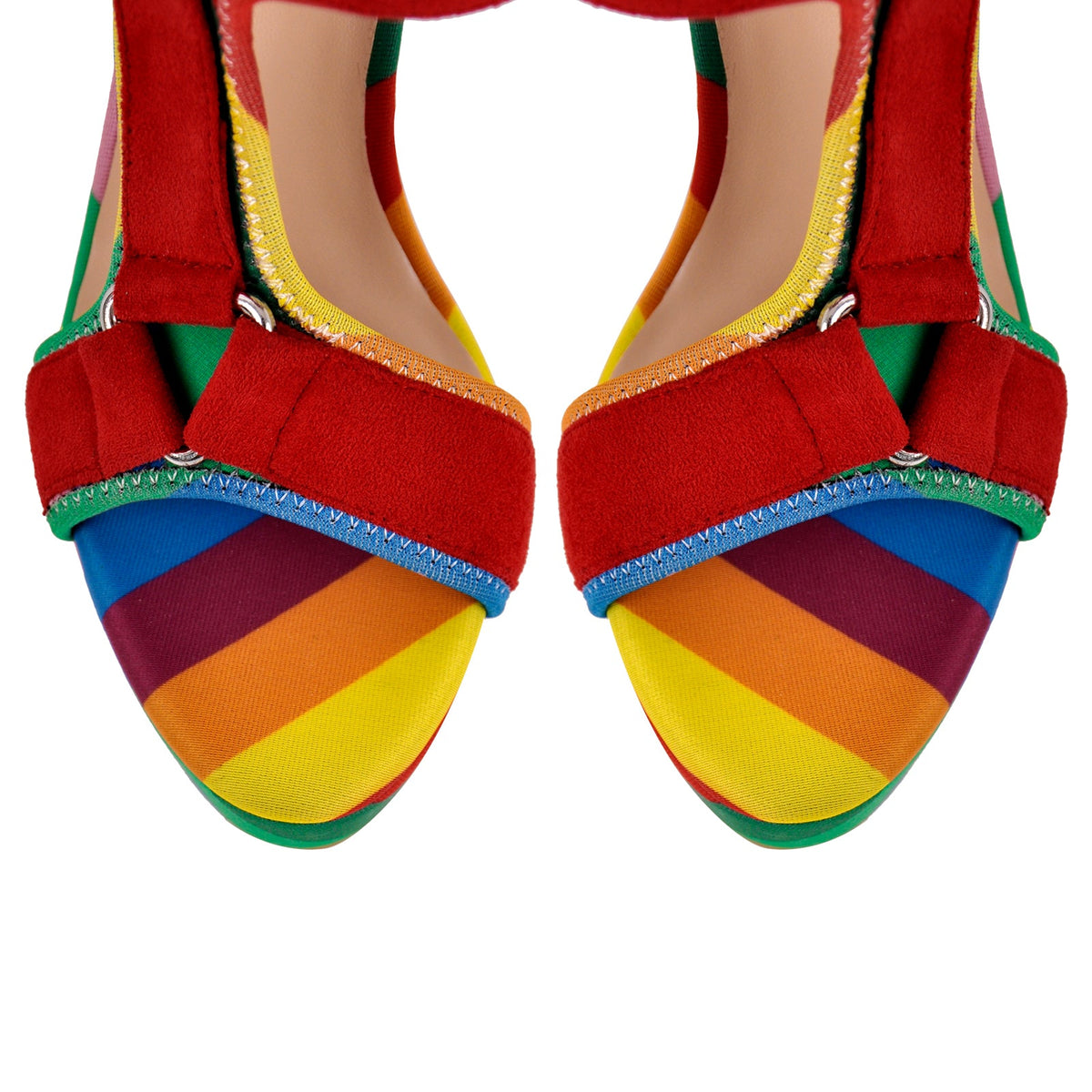 Canvas Rainbow Ankle Strap Chunky Heel Sandals - Onlymaker Customer Favorite