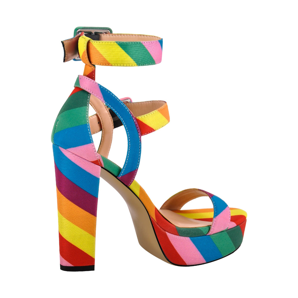 Rainbow Buckle Strap Chunky Heel Sandals - Onlymaker Customer Favorite