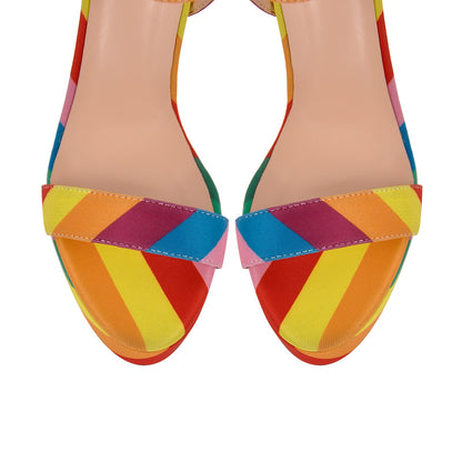 Rainbow Buckle Strap Chunky Heel Sandals - Onlymaker Customer Favorite