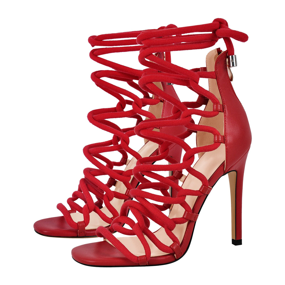 Gladiator Round Toe Lace-up Stiletto Sandals - Onlymaker Value