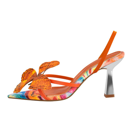 Butterfly Pointed Toe Slingback Kitten Heel Sandals - Onlymaker Great Value