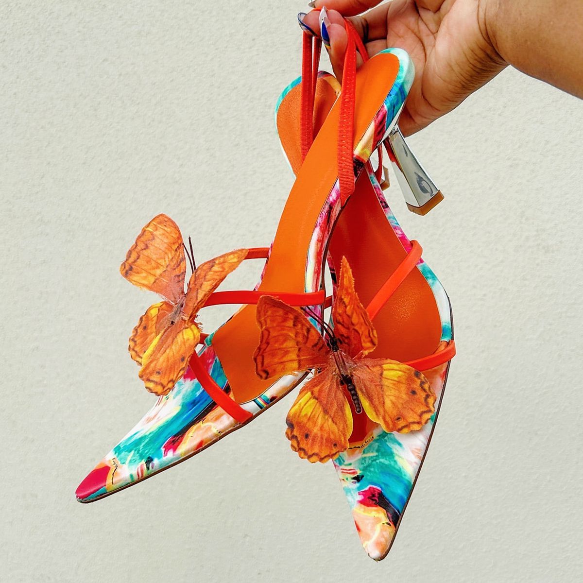 Butterfly Pointed Toe Slingback Kitten Heel Sandals - Onlymaker Great Value