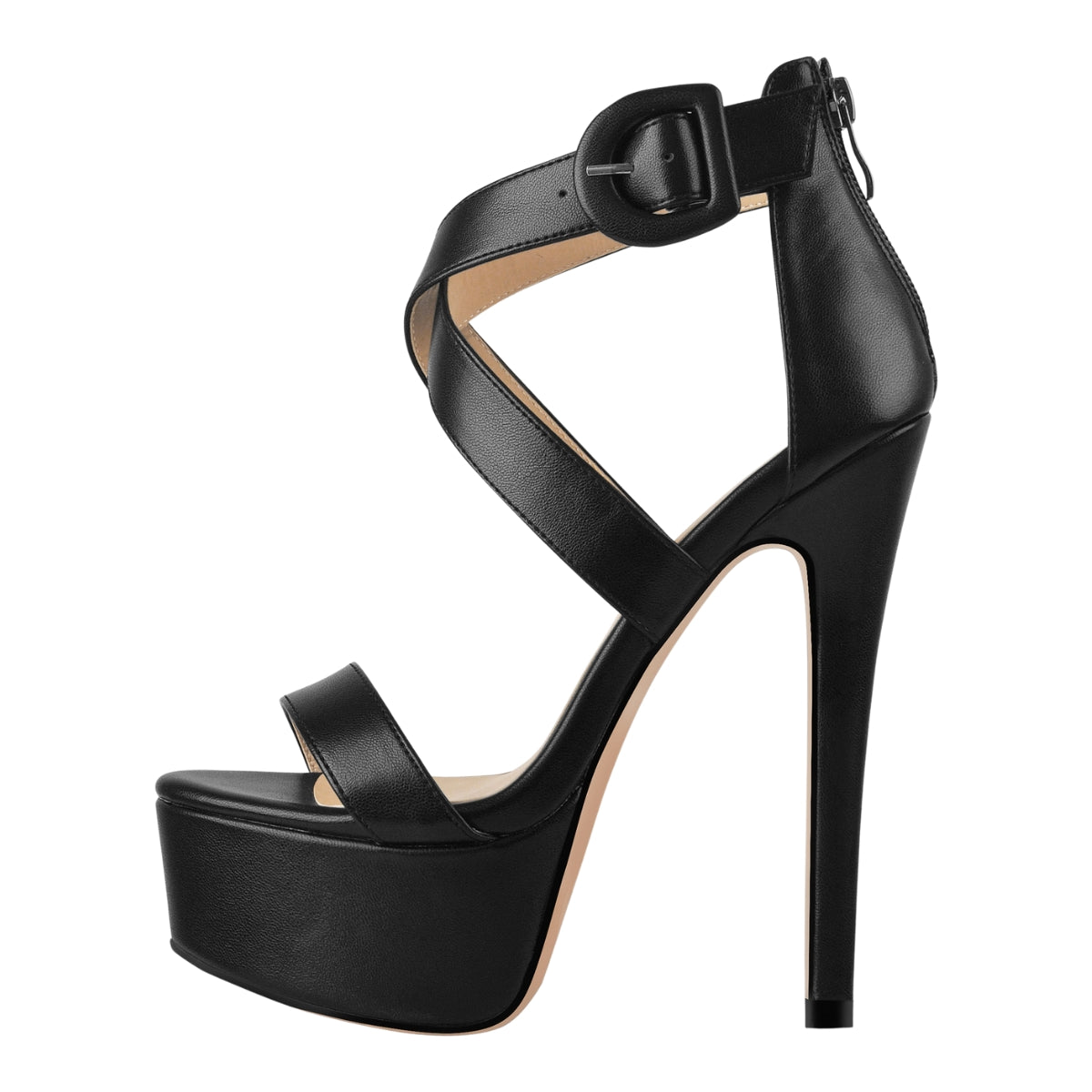 Round Toe Platform Buckle Ankle Strap Stiletto Sandals - Onlymaker Smart Buy