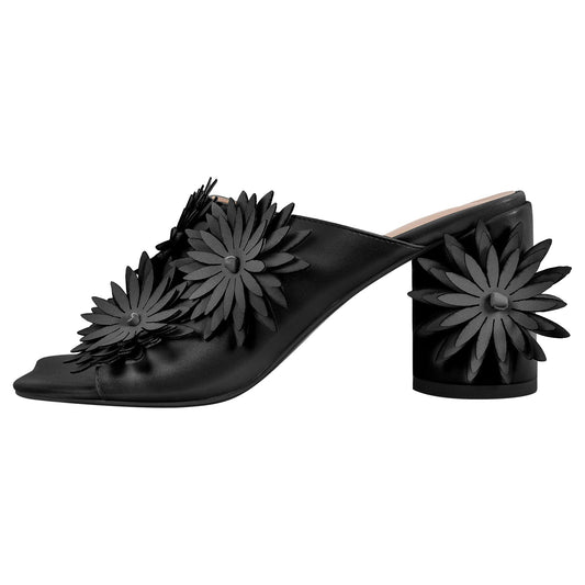 Square Toe Flower Chunky Heel Mules - Onlymaker Premium