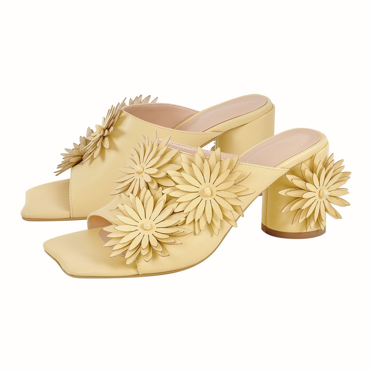 Square Toe Flower Chunky Heel Mules - Onlymaker Premium
