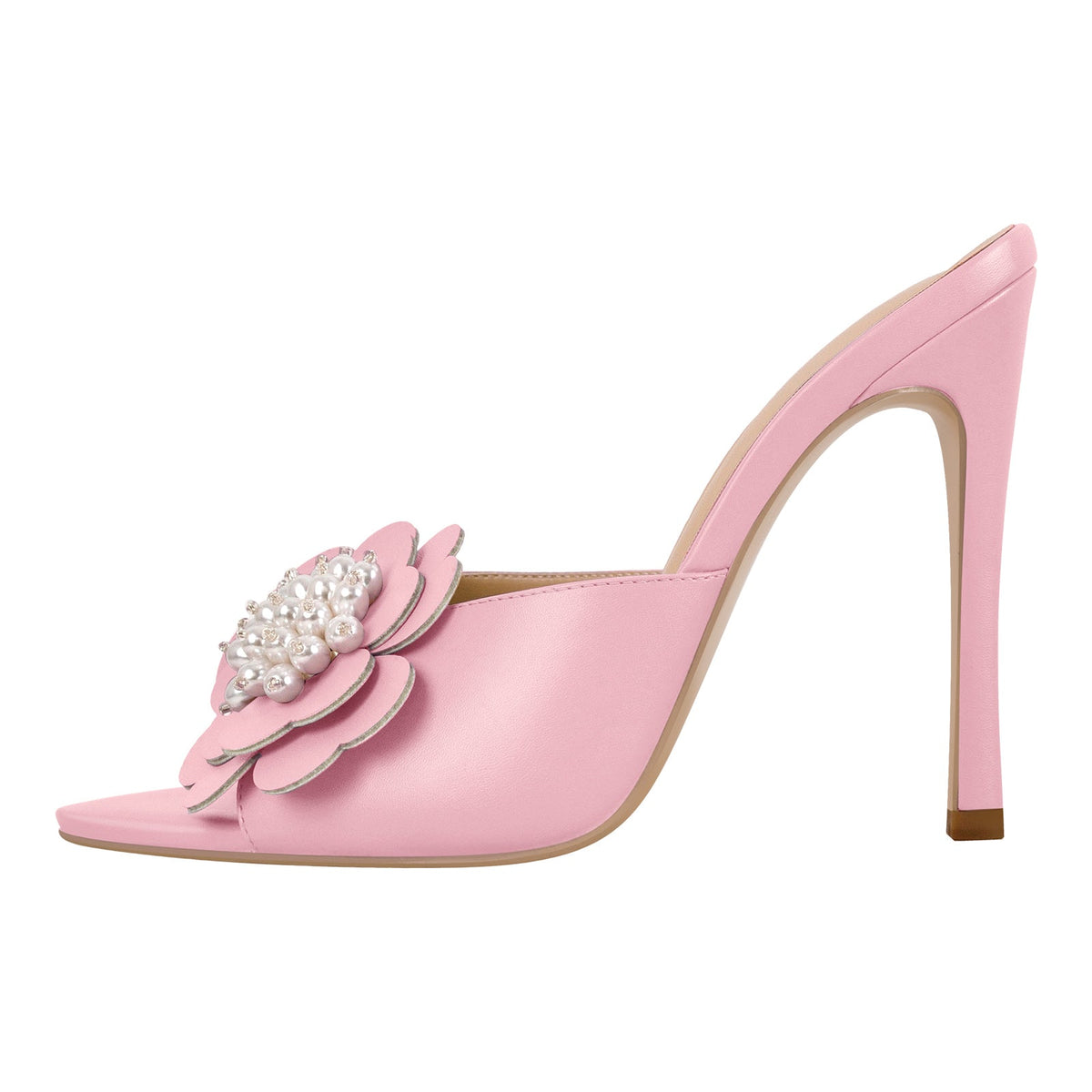 Pearl Flower Pointed Toe Stiletto Mules - Onlymaker Featured