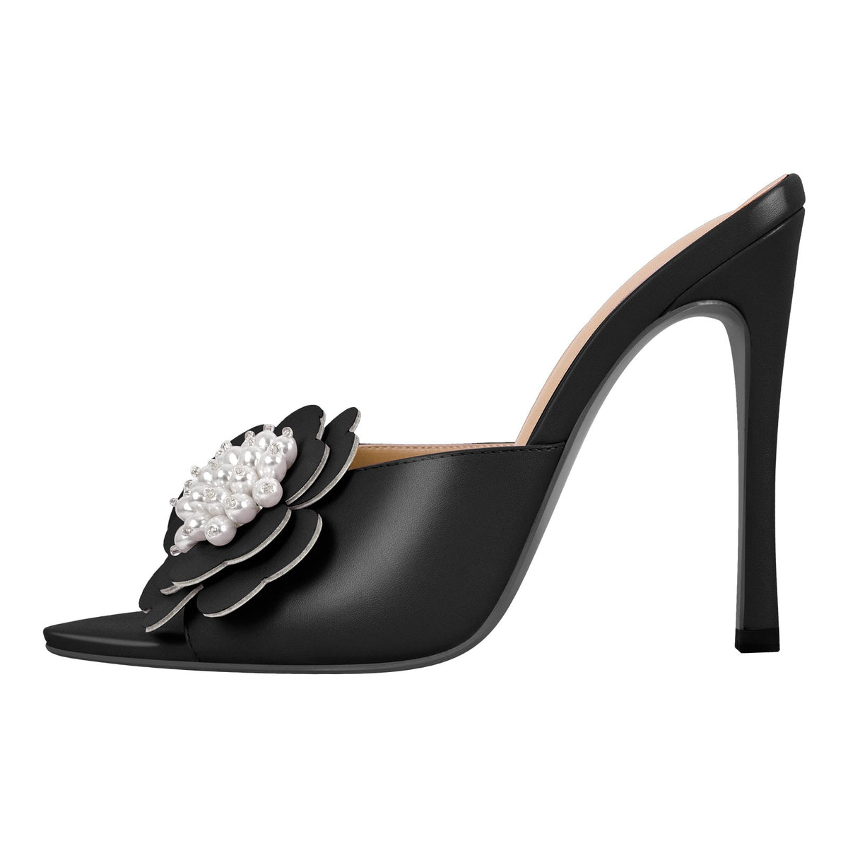 Pearl Flower Pointed Toe Stiletto Mules - Onlymaker Featured