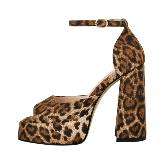 Leopard Platform Ankle Strap Chunky Heel Sandals - Onlymaker Trusted