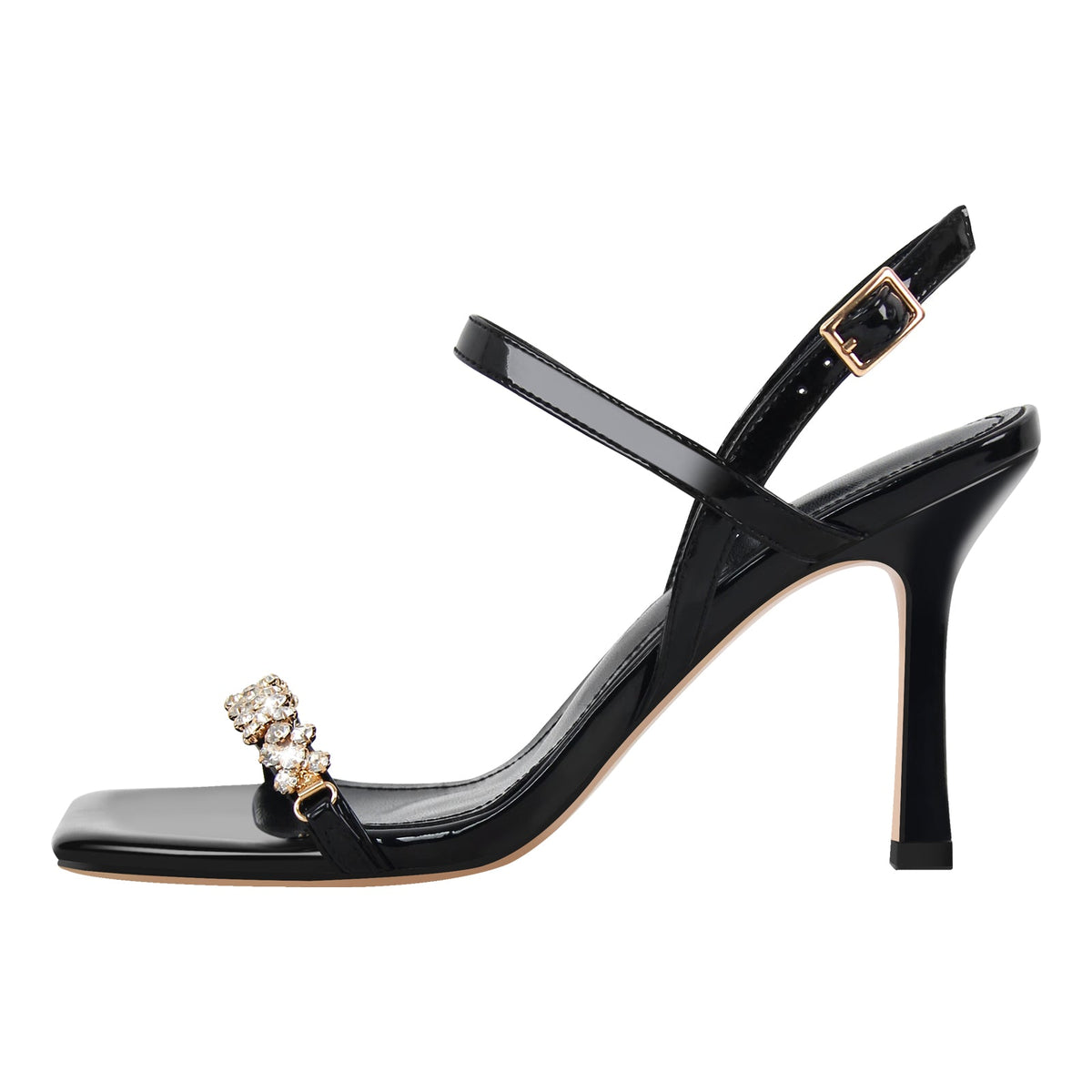 Rhinestone Square Toe Buckle Strap Sandals - Onlymaker Latest