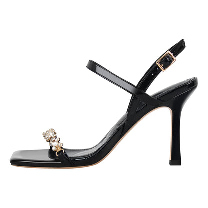 Rhinestone Square Toe Buckle Strap Sandals - Onlymaker Latest
