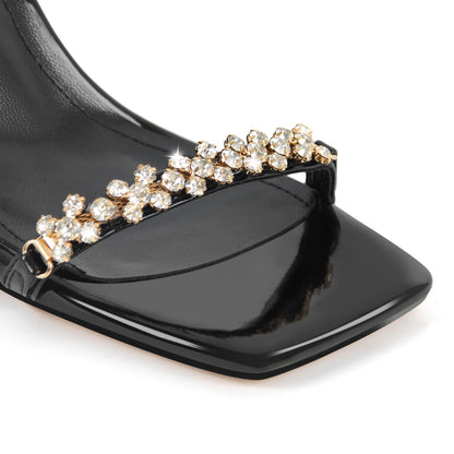 Rhinestone Square Toe Buckle Strap Sandals - Onlymaker Latest