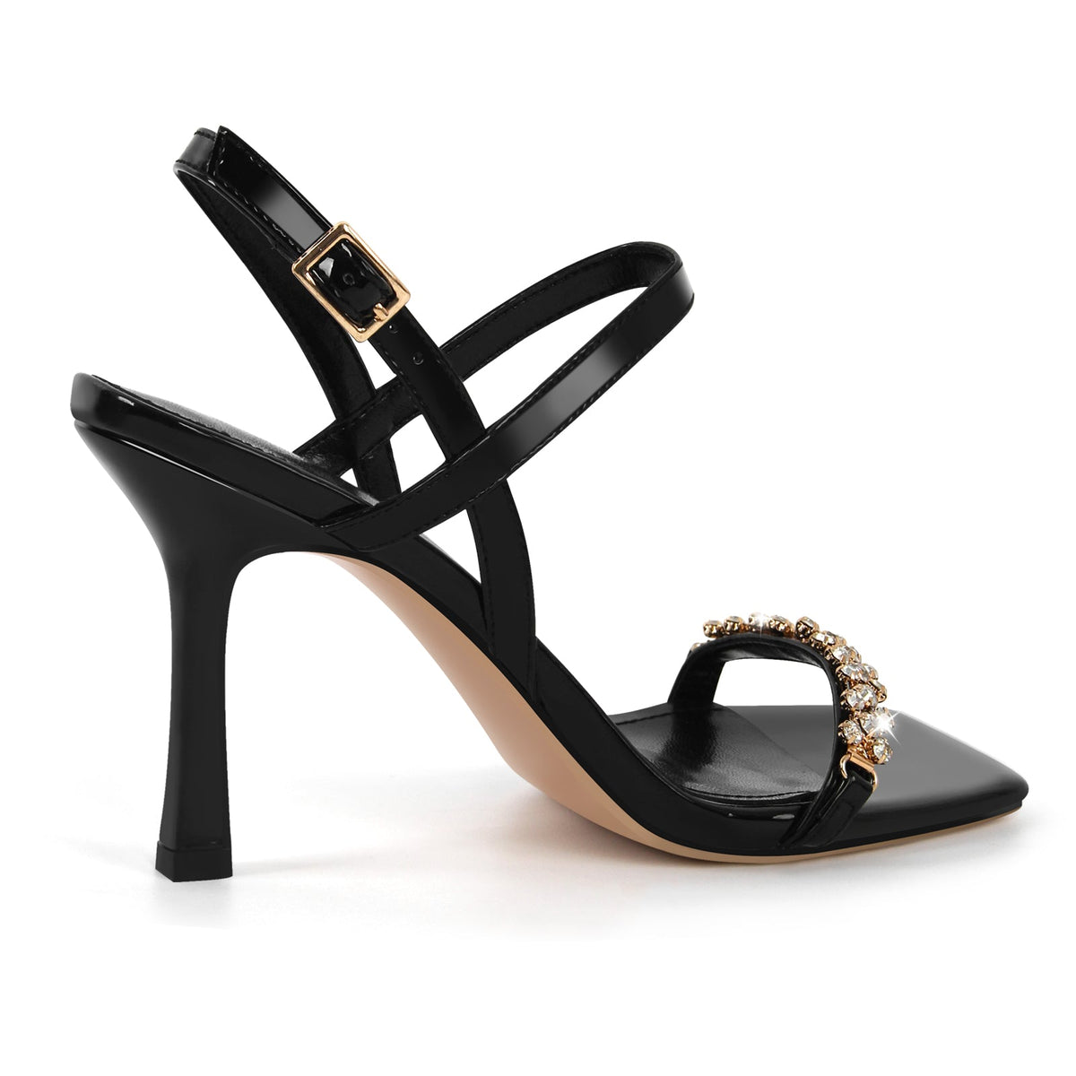 Rhinestone Square Toe Buckle Strap Sandals - Onlymaker Latest