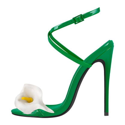 Round Toe Calla Lily Cross Strap Sandals - Onlymaker Recommended
