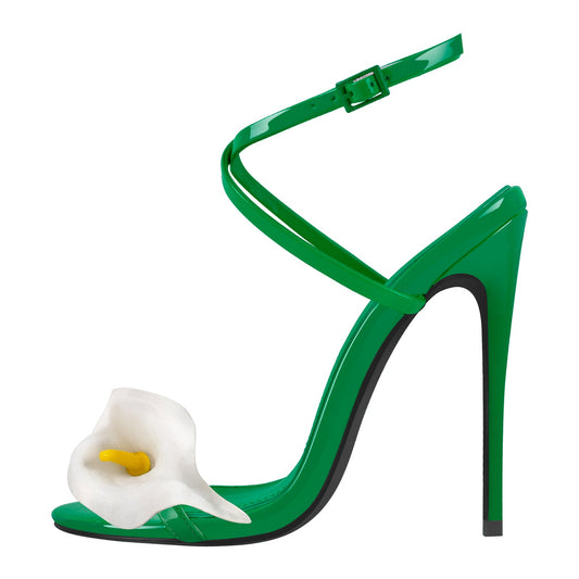 Round Toe Calla Lily Cross Strap Sandals - Onlymaker Recommended
