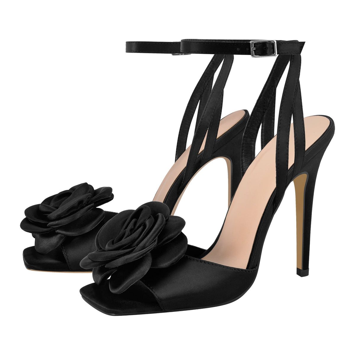 Square Toe Flower Ankle Strap Sandals - Onlymaker Signature