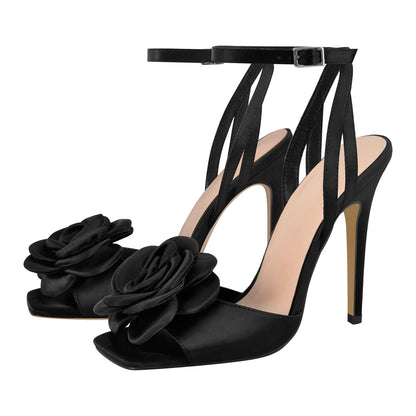 Square Toe Flower Ankle Strap Sandals - Onlymaker Signature