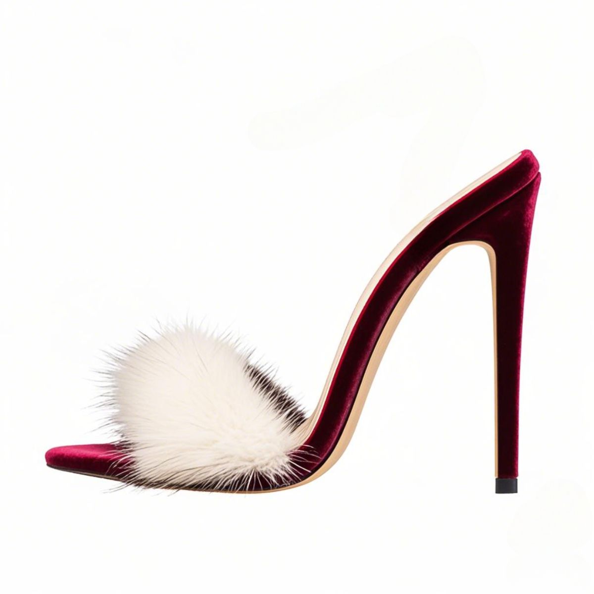 White Fur Velvet High Heel Mules - Onlymaker Recommended
