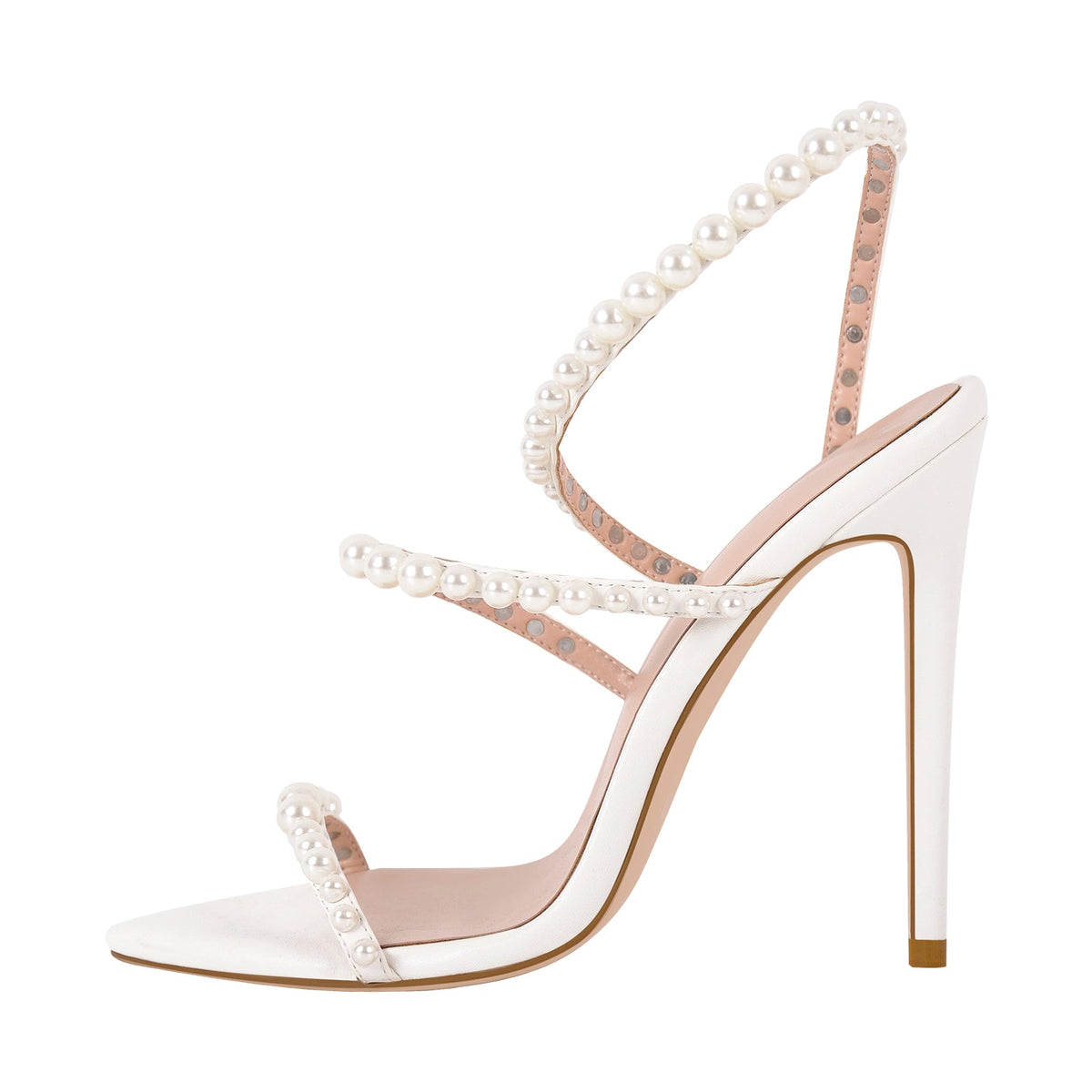 Pointed Toe Pearl Strap Stiletto Sandals - Onlymaker Premium