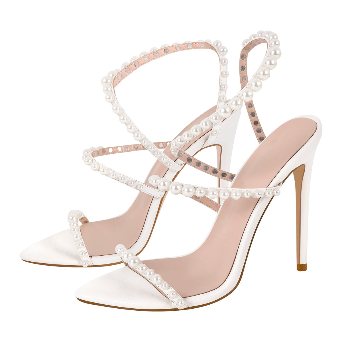 Pointed Toe Pearl Strap Stiletto Sandals - Onlymaker Premium