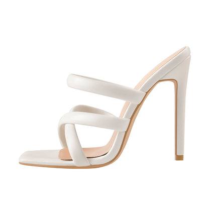 White Square Toe Matte High Heels Sandals - Onlymaker Great Value