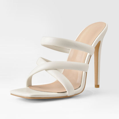 White Square Toe Matte High Heels Sandals - Onlymaker Great Value