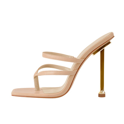 Square Toe Strap 10cm Metal Heels Sandals - Onlymaker Signature