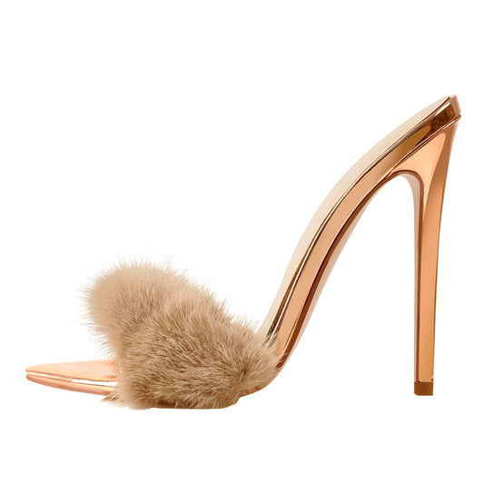 Feather Pointed Open Toe High Heel Sandals - Onlymaker Value