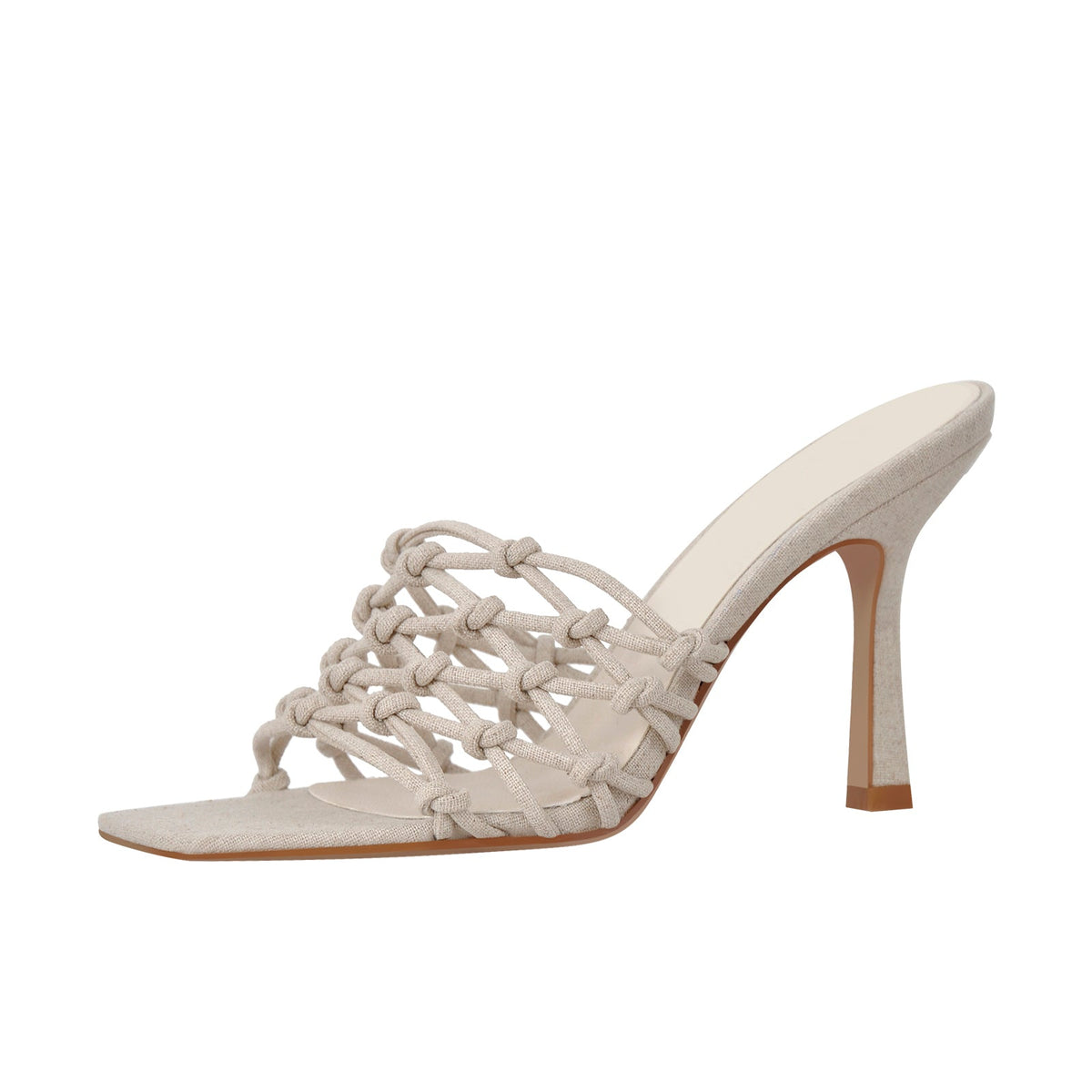 Linen Weave Sandals Square Open Toe High Heel Mules - Onlymaker Customer Favorite
