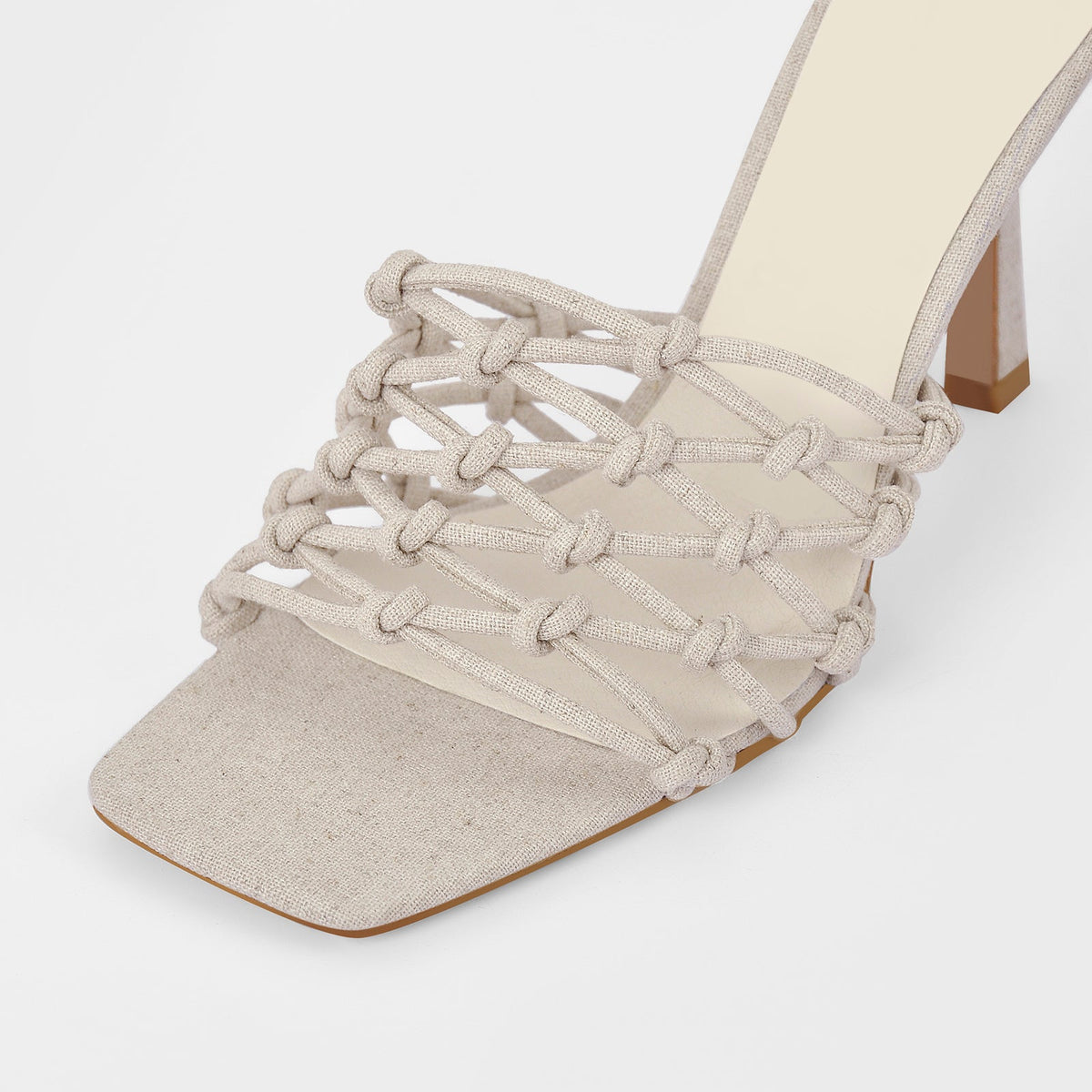 Linen Weave Sandals Square Open Toe High Heel Mules - Onlymaker Customer Favorite