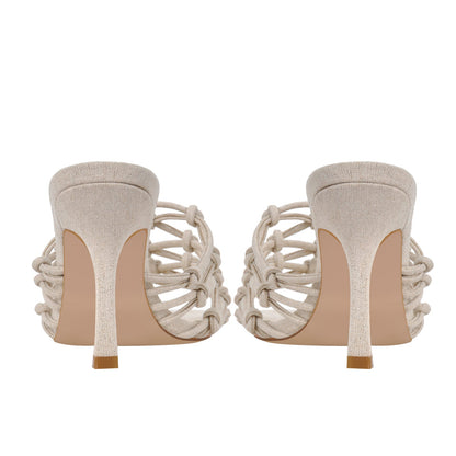 Linen Weave Sandals Square Open Toe High Heel Mules - Onlymaker Customer Favorite