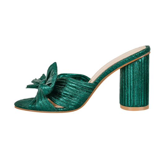 Round Toe Chunky Heel Bow Sandals Mules - Onlymaker Signature