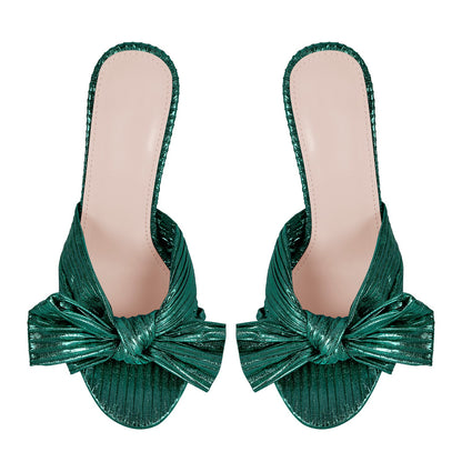 Round Toe Chunky Heel Bow Sandals Mules - Onlymaker Signature