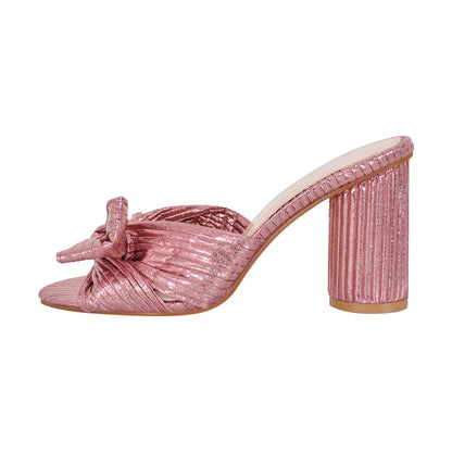 Round Toe Chunky Heel Bow Sandals Mules - Onlymaker Signature