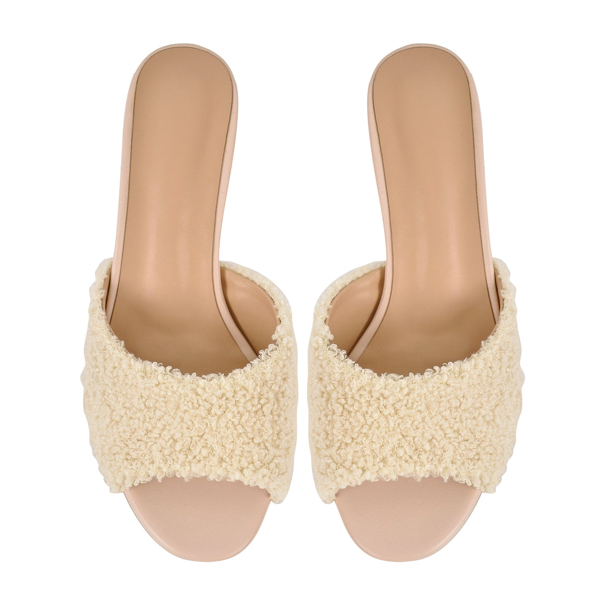 Round Toe Chunky Heel Fur Sandals Mules - Onlymaker Sale