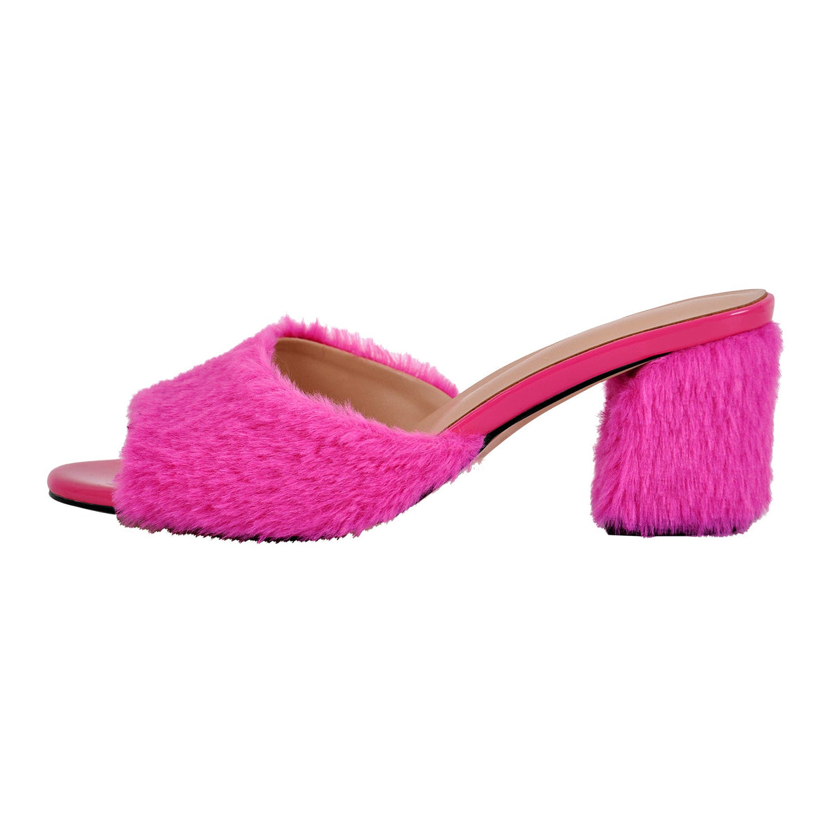 Round Toe Chunky Heel Fur Sandals Mules - Onlymaker Sale