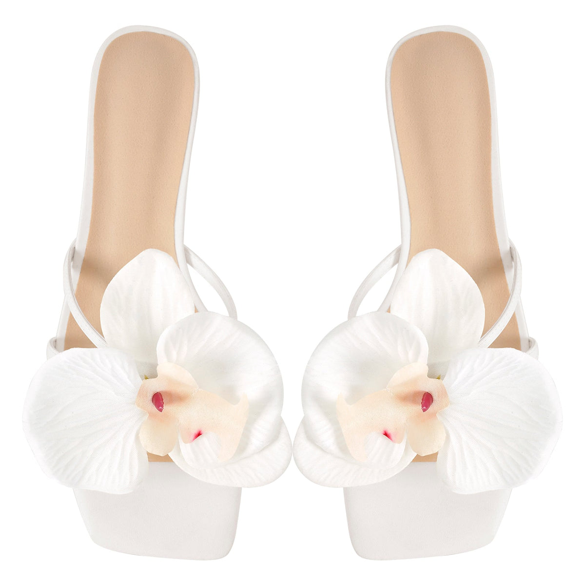 Flower Square Toe Chunky Heel Sandals Mules - Onlymaker Exclusive