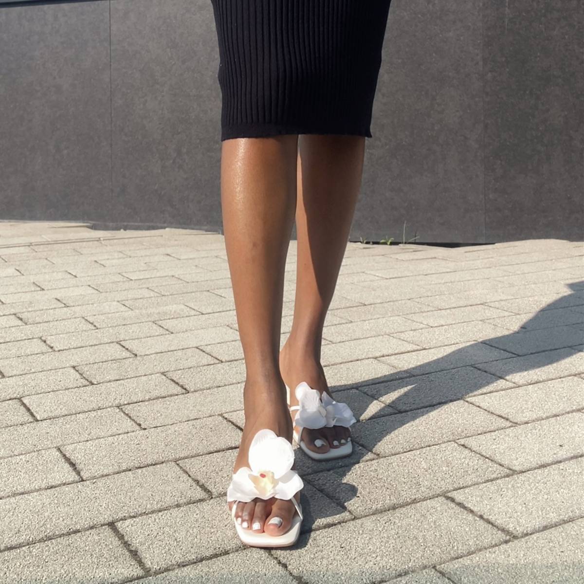 Flower Square Toe Chunky Heel Sandals Mules - Onlymaker Exclusive