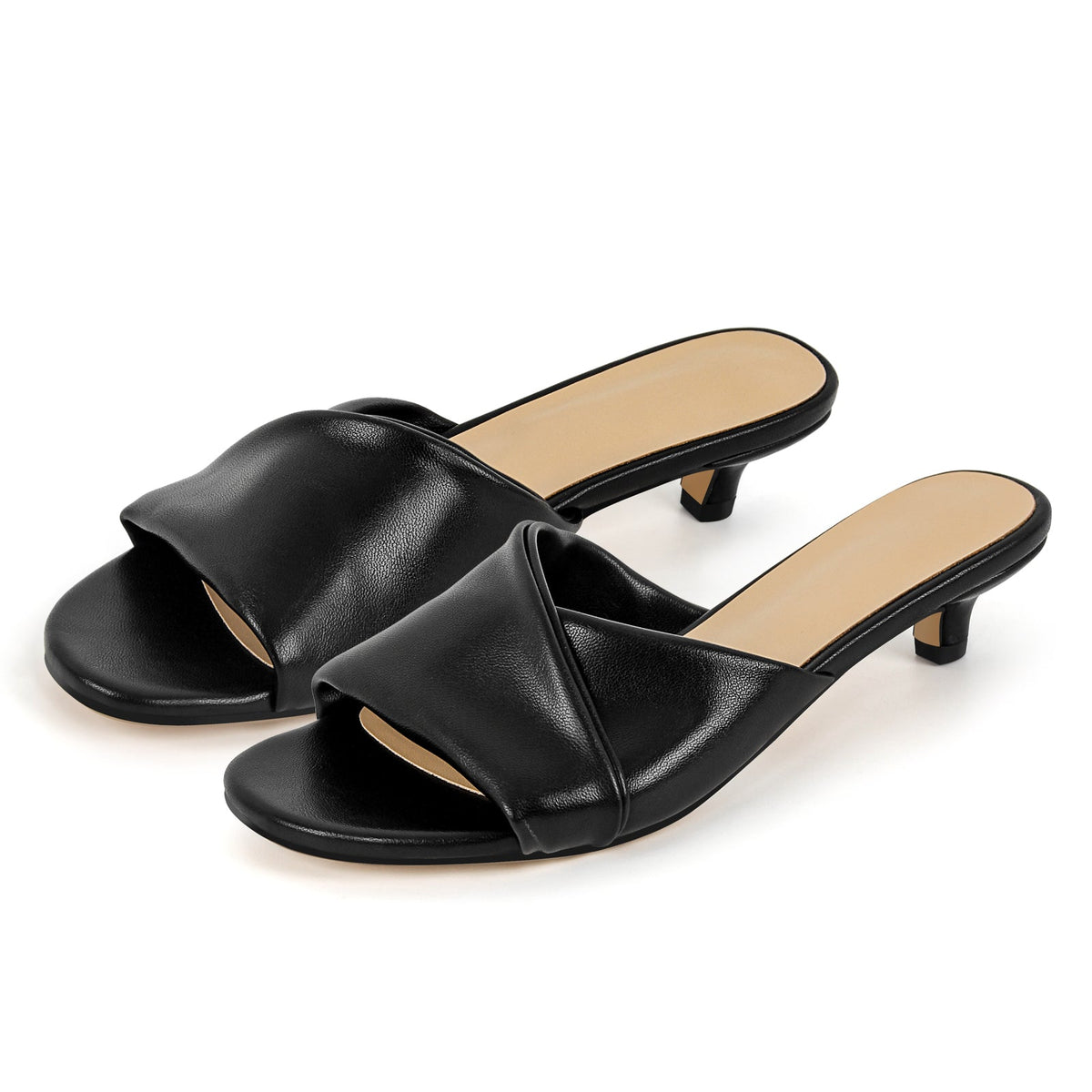 Black Round Toe Kitten Heel Mules - Onlymaker Trending