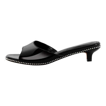 Round Toe Rivet Kitten Heel Mules - Onlymaker Customer Favorite