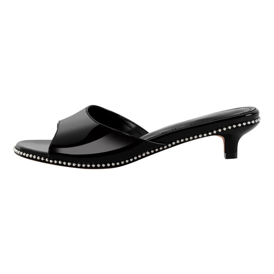 Round Toe Rivet Kitten Heel Mules - Onlymaker Customer Favorite